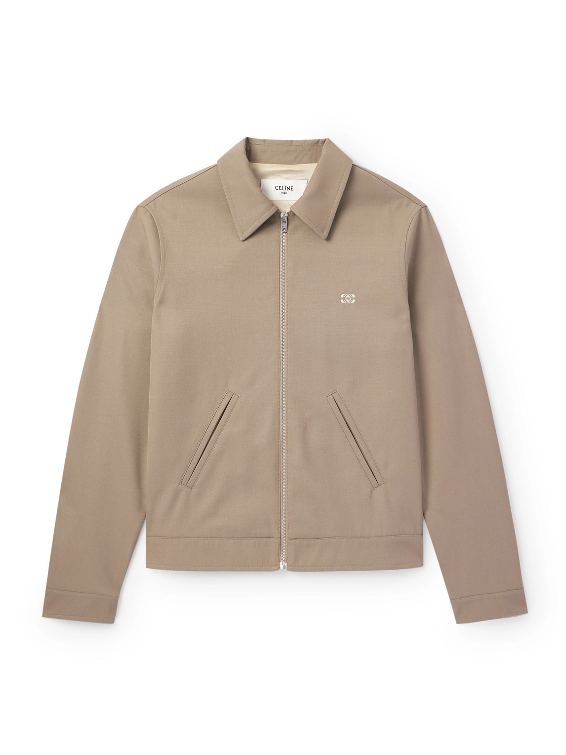 Celine Triomphe Logo-embroidered Wool-blend Twill Jacket In Brown