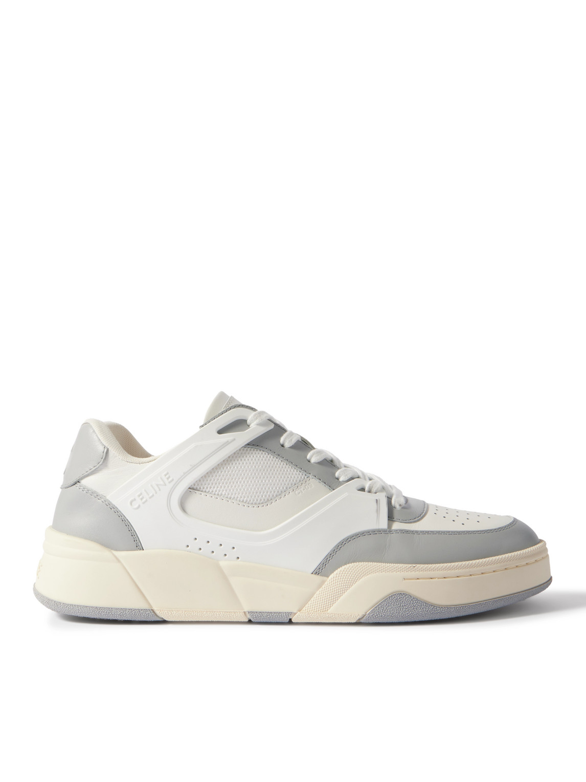 Celine Trainer Ct-09 Low Lace-up Sneaker In Calfskin And Mesh In Gray