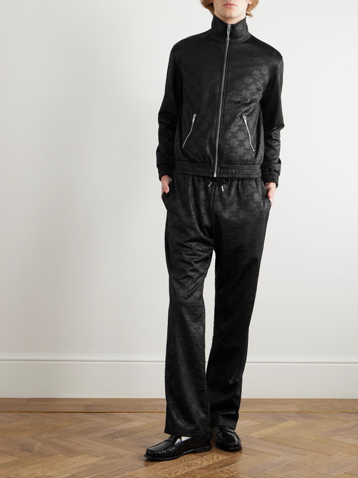 Celine Logo-jacquard Tech-jersey Track Jacket In Black