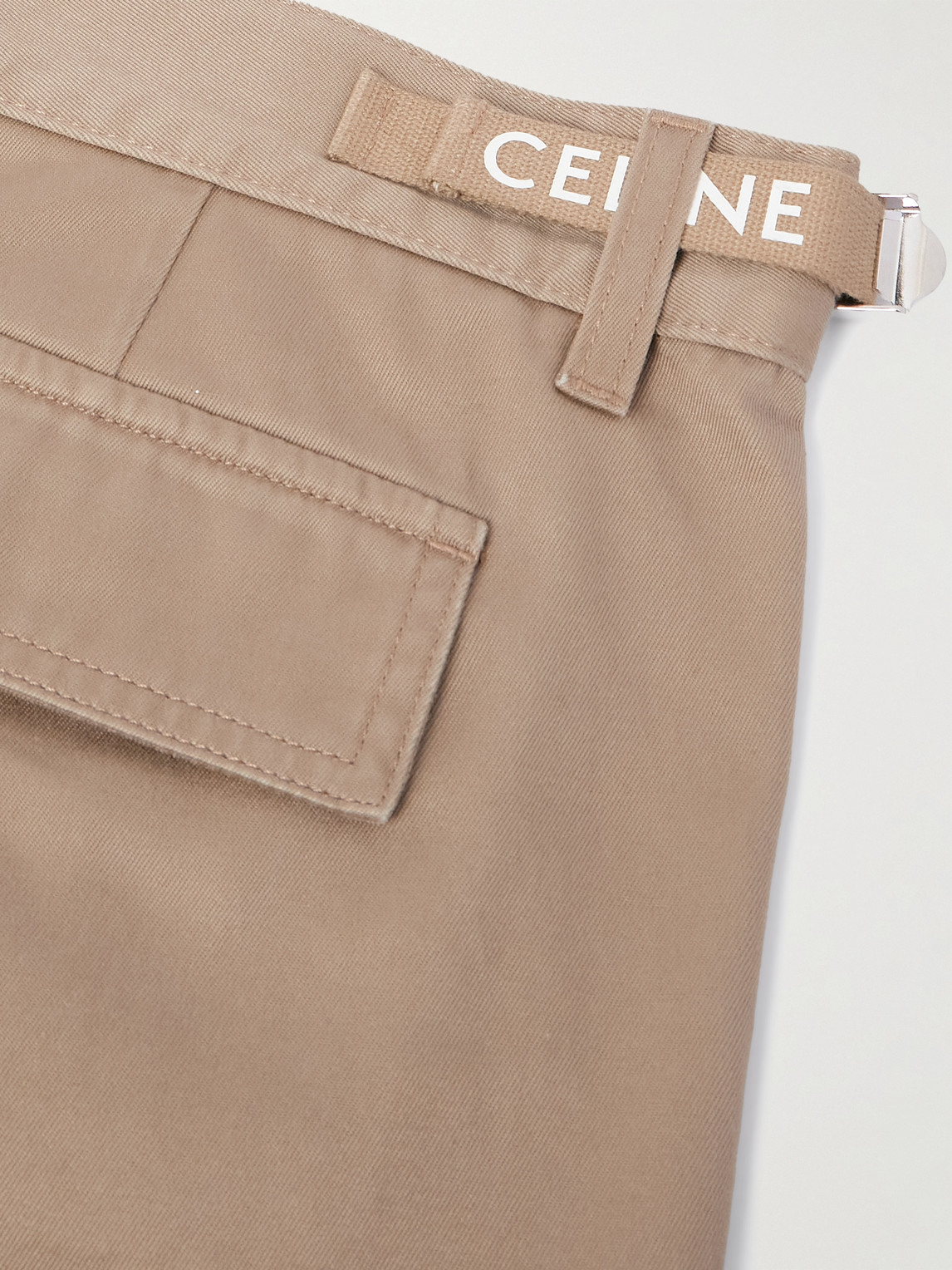 Celine Straight-leg Distressed Cotton-twill Cargo Shorts In Brown