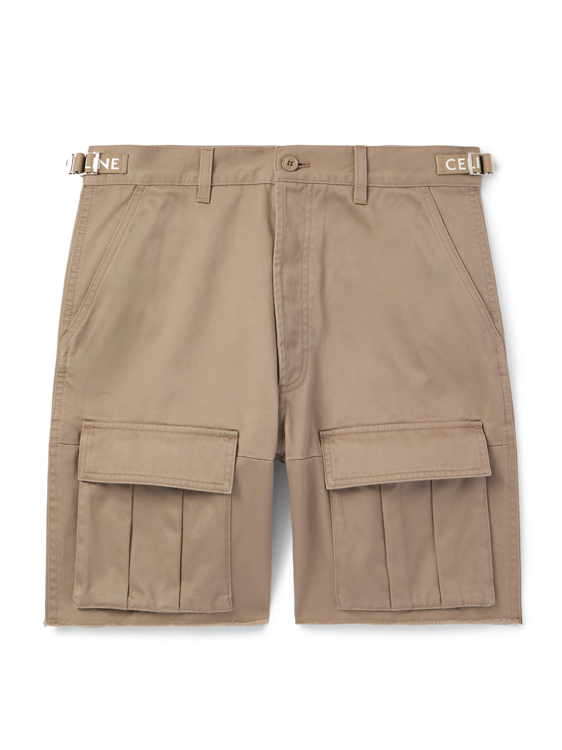Celine Straight-leg Distressed Cotton-twill Cargo Shorts In Brown