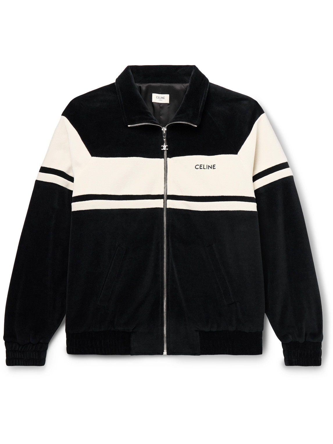 Celine Logo-embroidered Cotton-blend Velour Track Jacket In Black