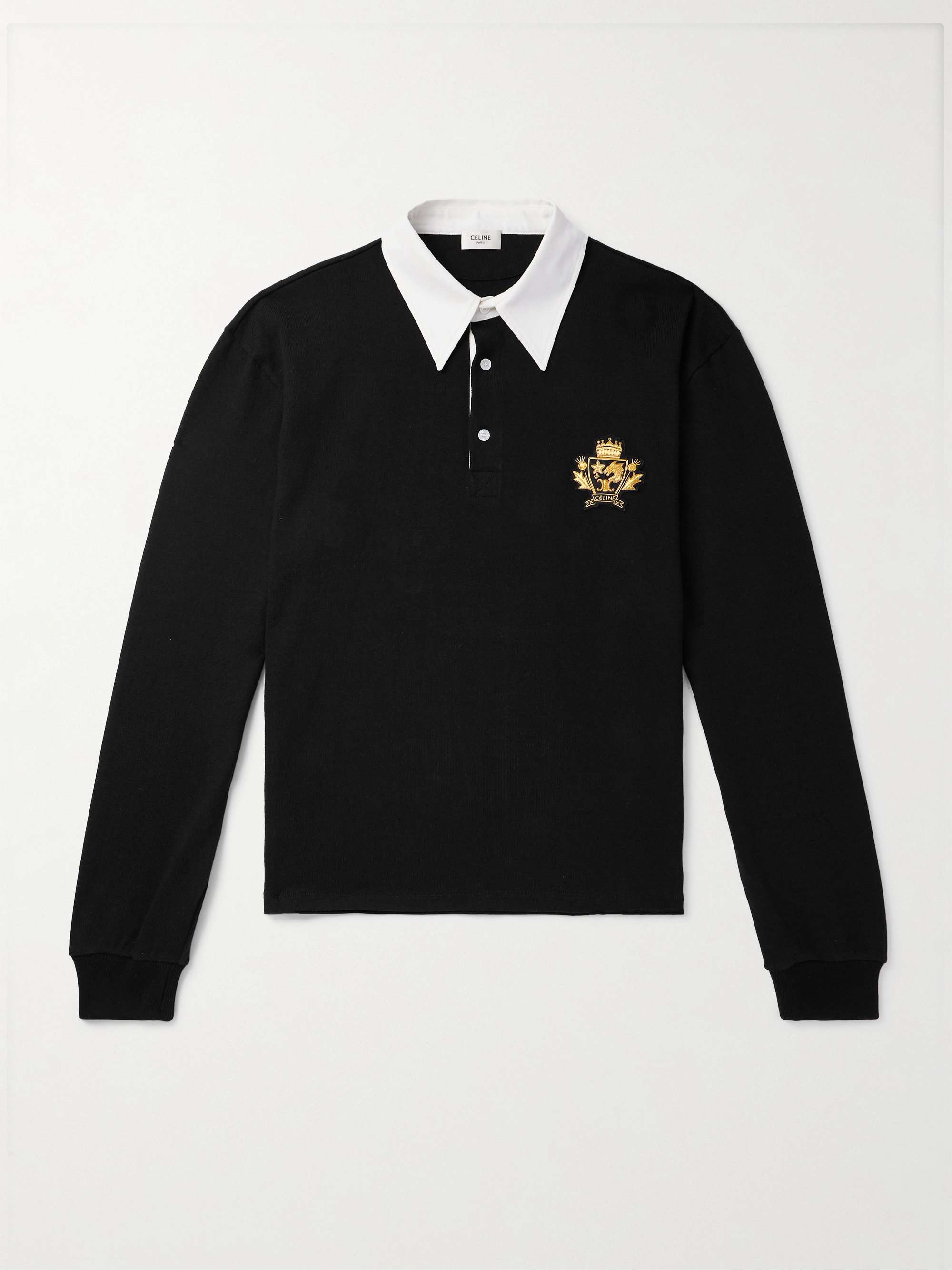 CELINE HOMME Logo-Embroidered Striped Wool Polo Shirt for CELINE HOMME Logo-Embroidered Striped Wool Polo Shirt for