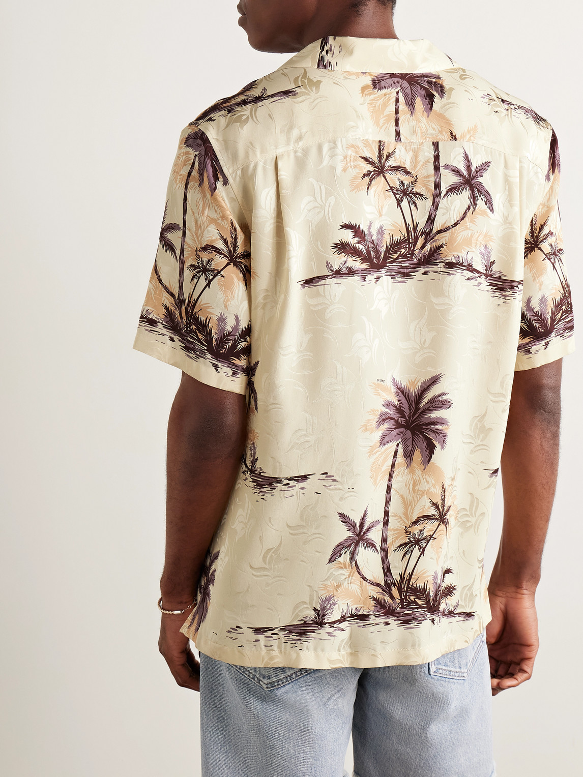 Celine Convertible-collar Printed Silk Crepe De Chine Shirt In Neutral