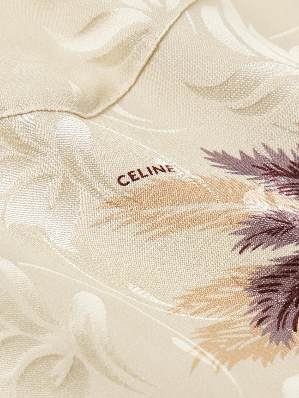 Celine Convertible-collar Printed Silk Crepe De Chine Shirt In Neutral