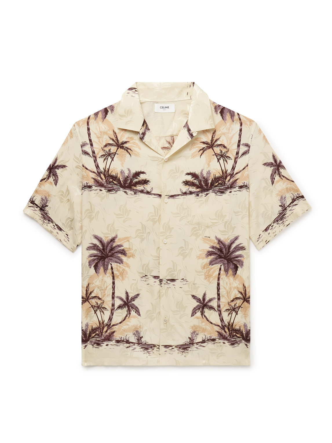 Celine Convertible-collar Printed Silk Crepe De Chine Shirt In Neutral