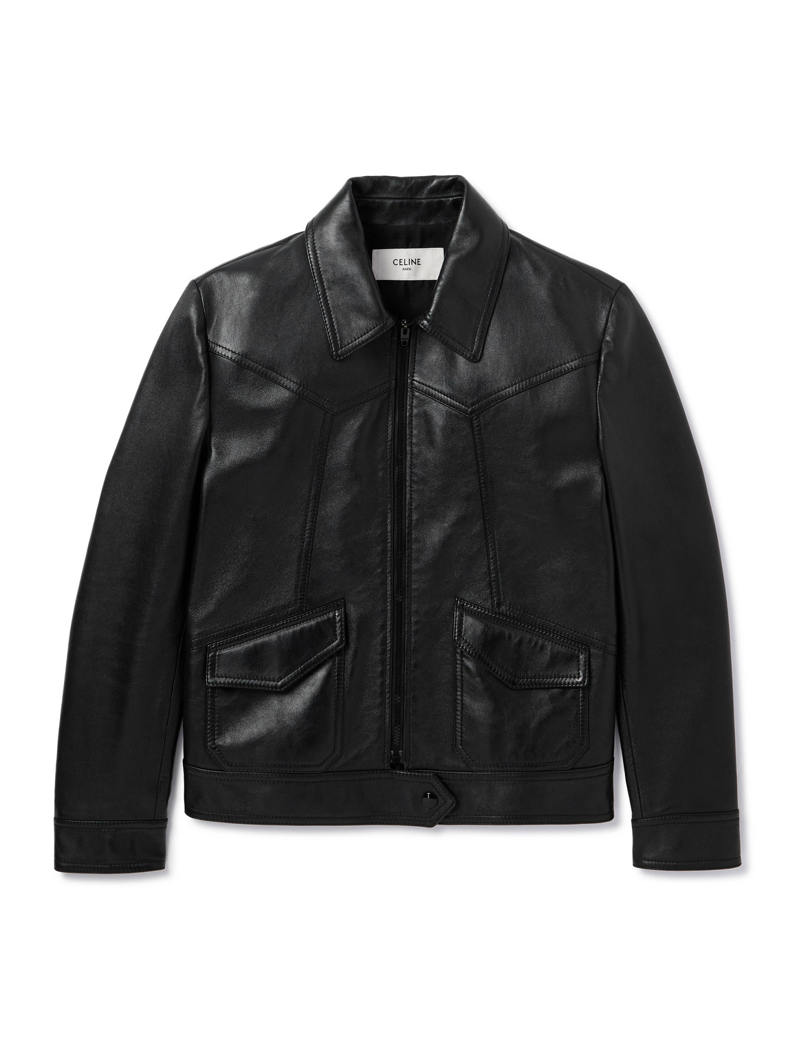 Celine Panelled Leather Jacket In Black