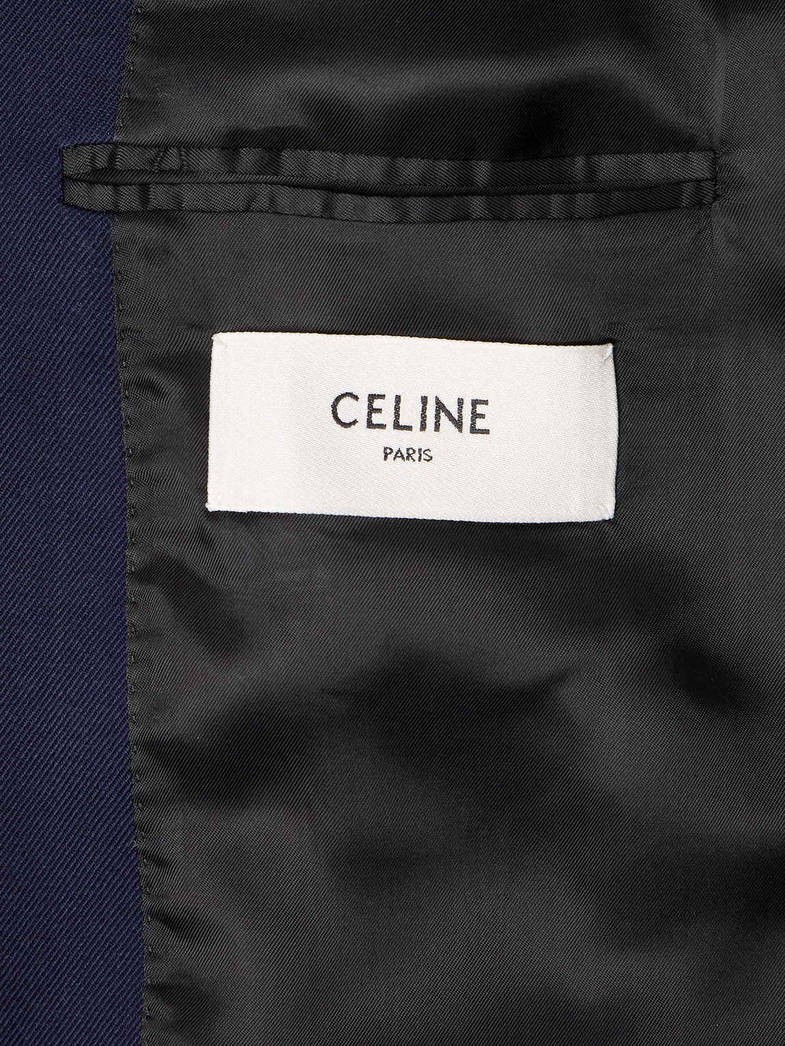 Celine Slim-fit Logo-appliquéd Piped Wool-twill Blazer In Blue