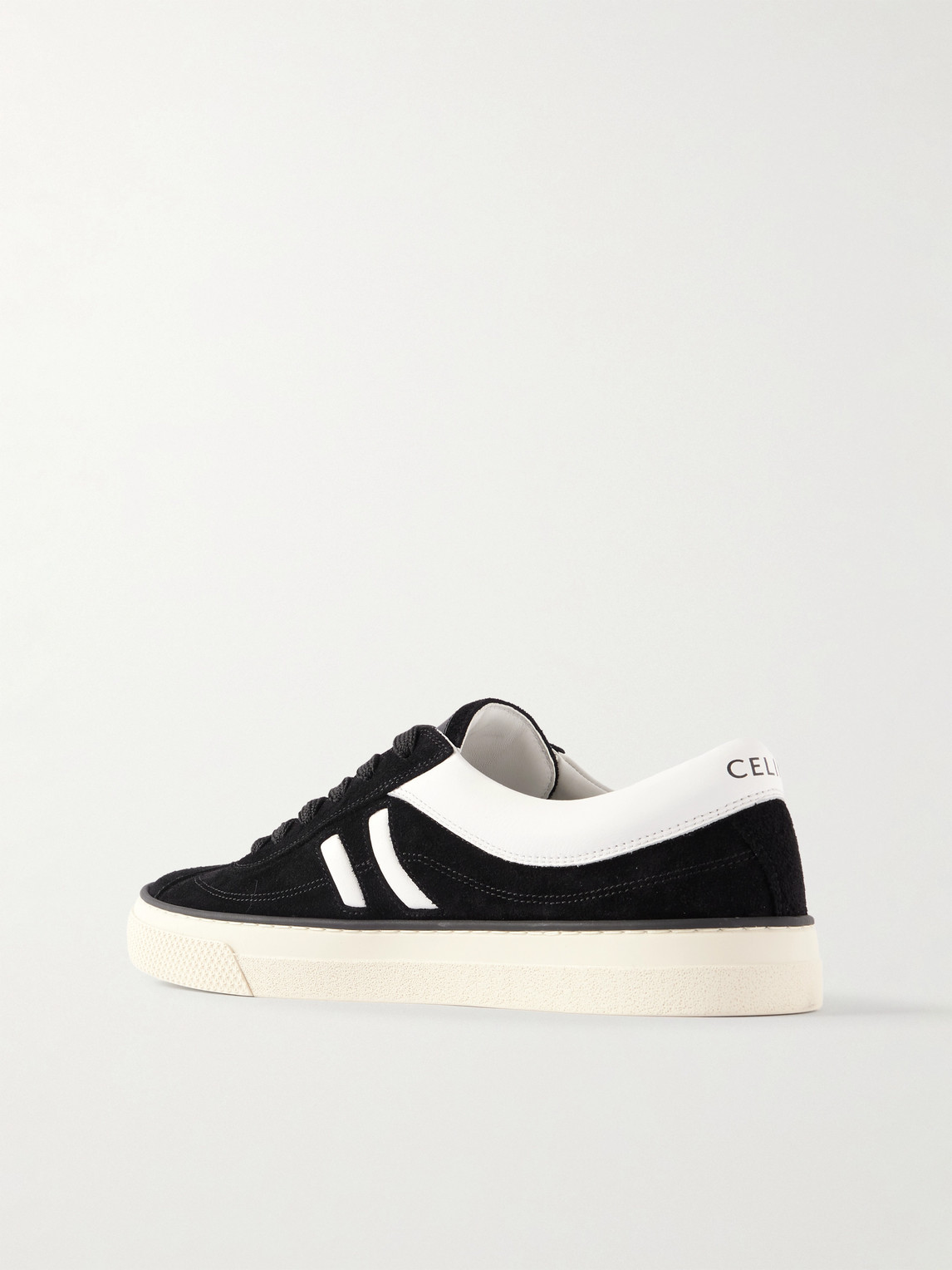 Celine Logo-print Leather-trimmed Suede Sneakers In Black