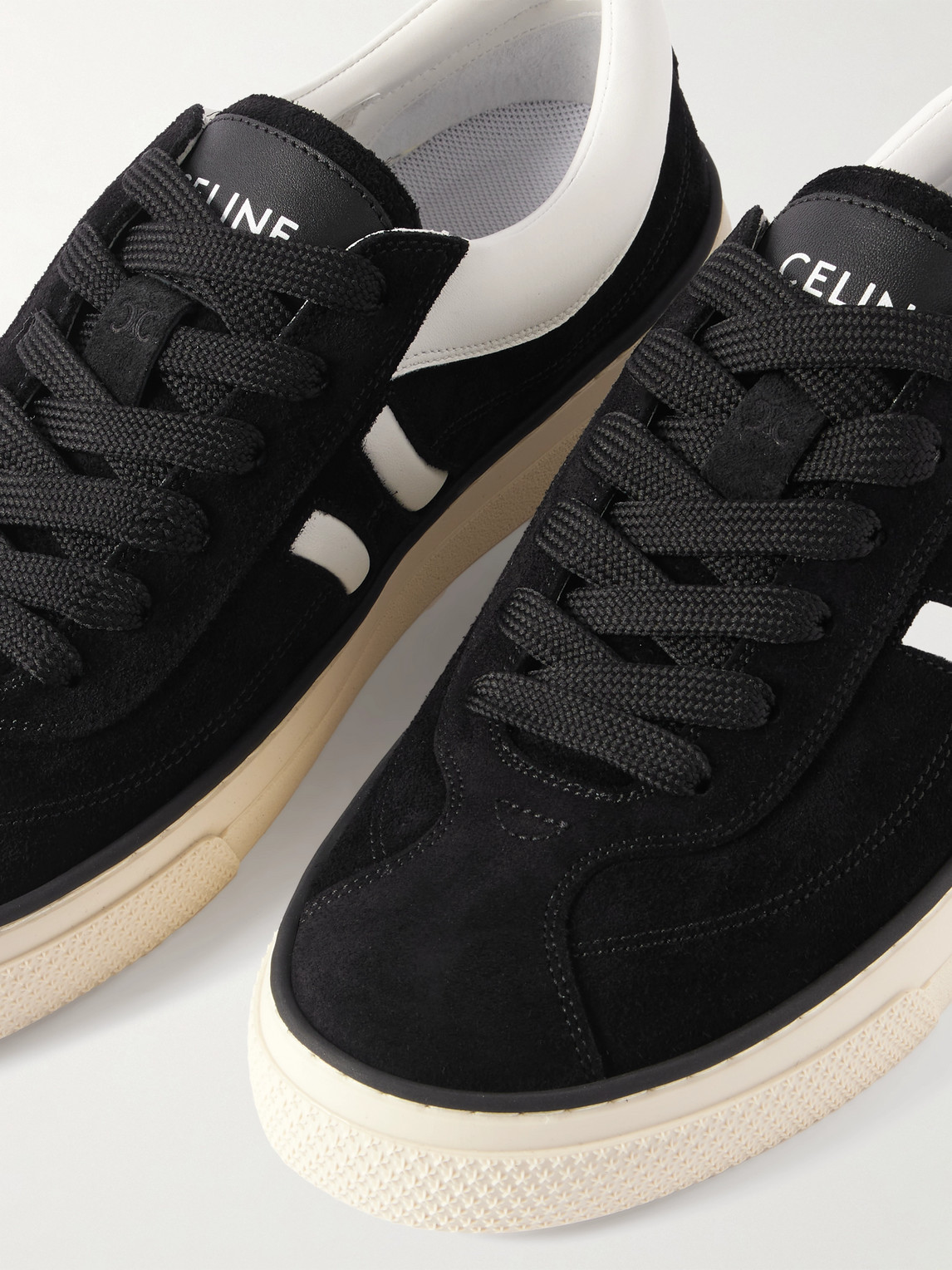 Celine Logo-print Leather-trimmed Suede Sneakers In Black