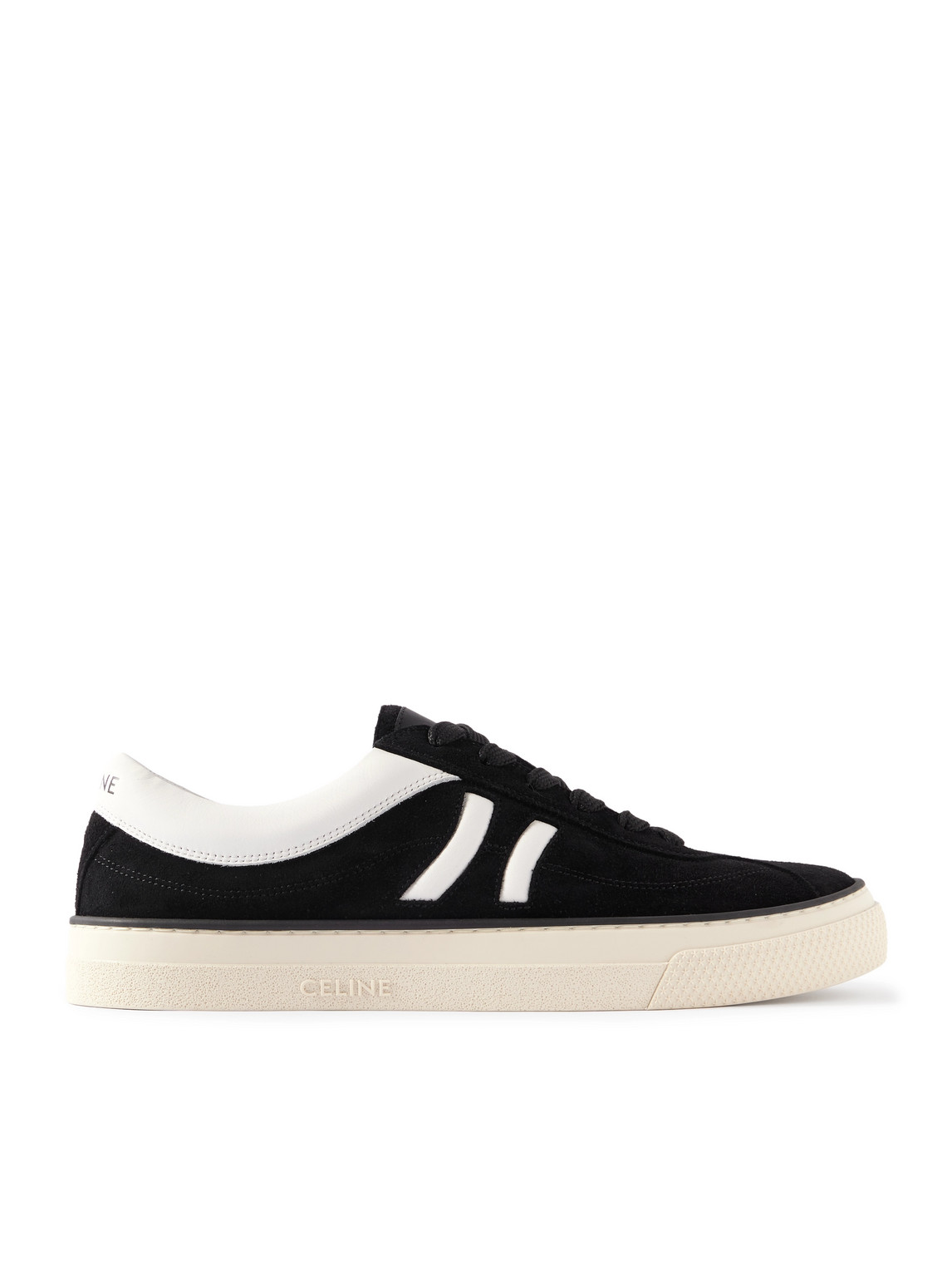Celine Logo-print Leather-trimmed Suede Sneakers In Black