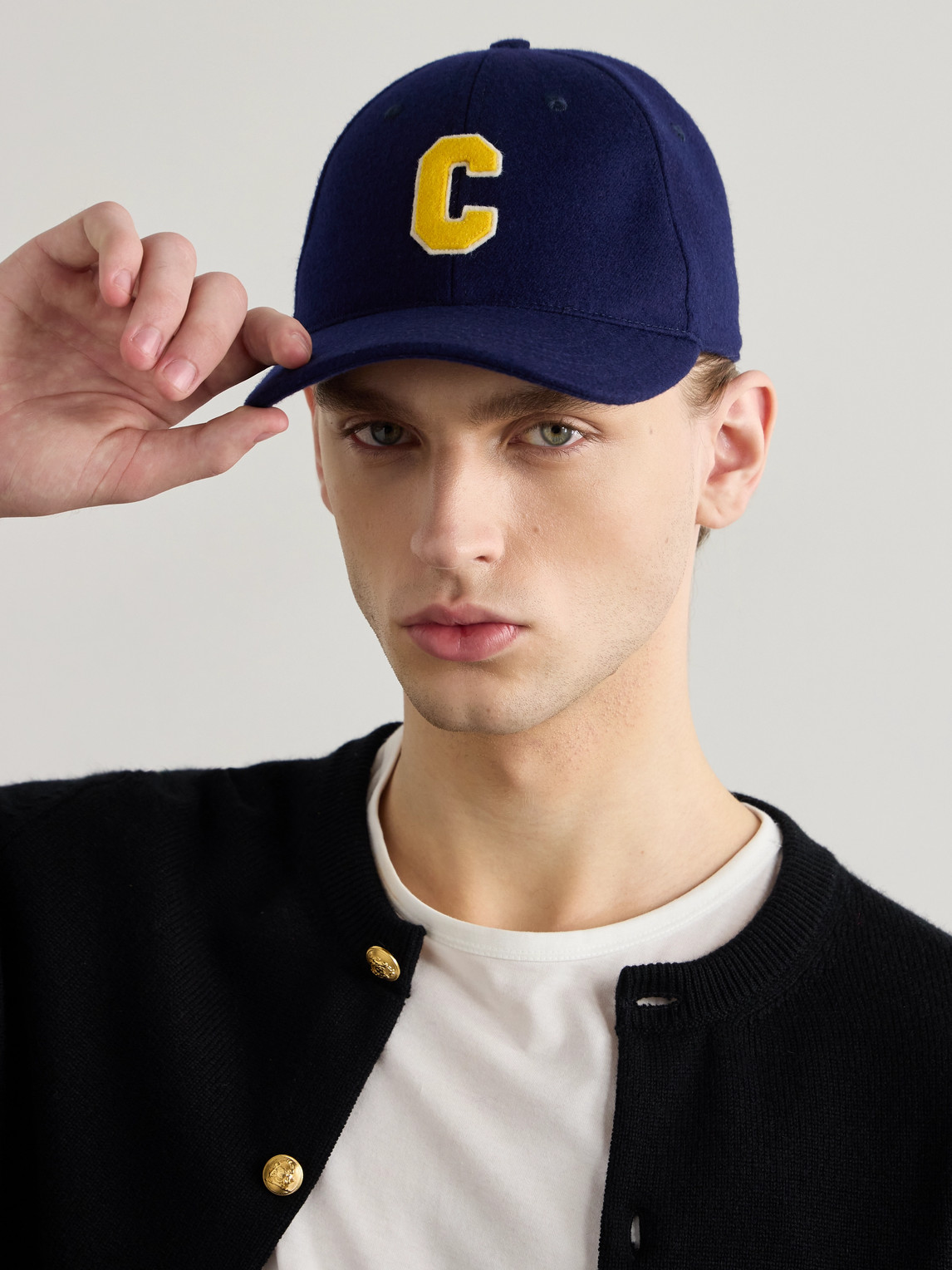 Celine Logo-appliquéd Virgin Wool-blend Flannel Baseball Cap In Blue