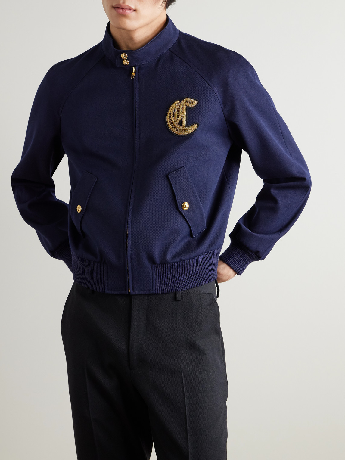 Celine Embroidered Wool-twill Blouson Jacket In Blue
