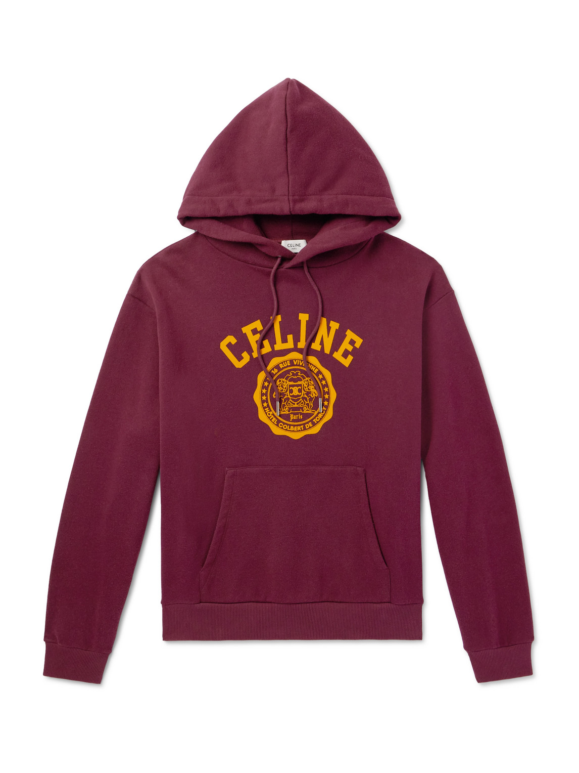 Celine Logo-flocked Cotton-jersey Hoodie In Brown