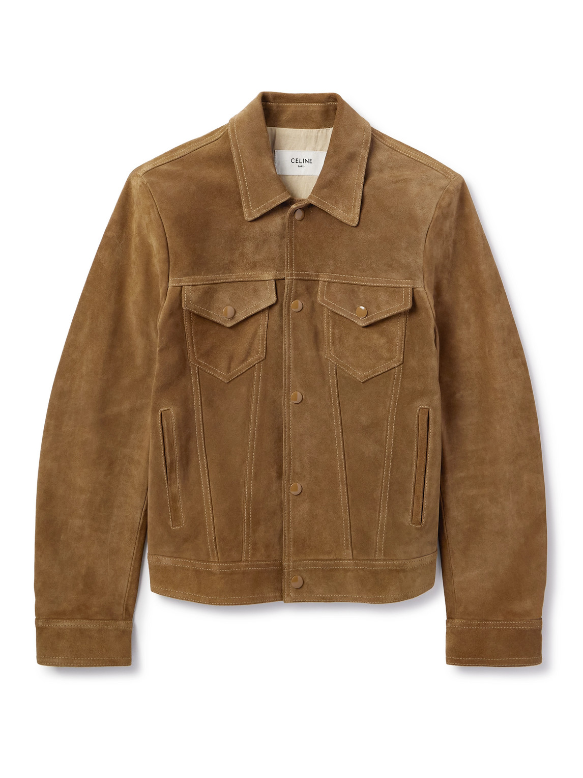 Celine Suede Trucker Jacker In Brown