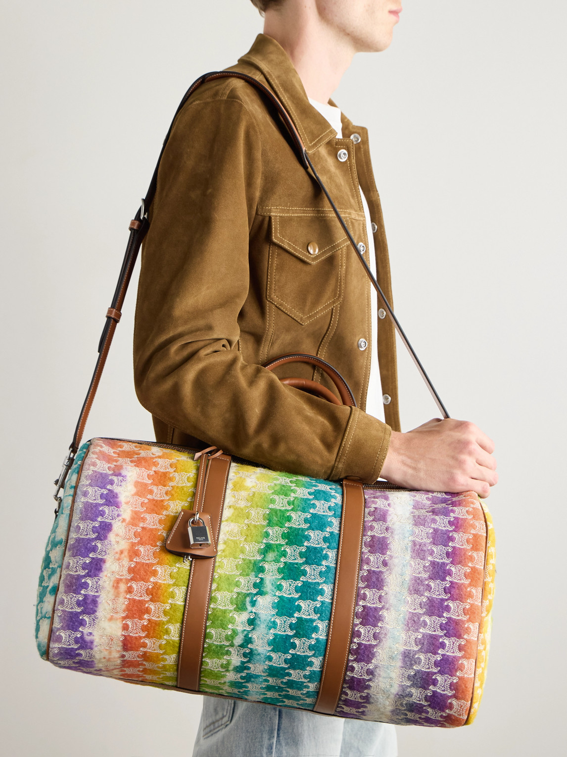 Medium Voyage Leather-Trimmed Wool Weekend Bag — 2