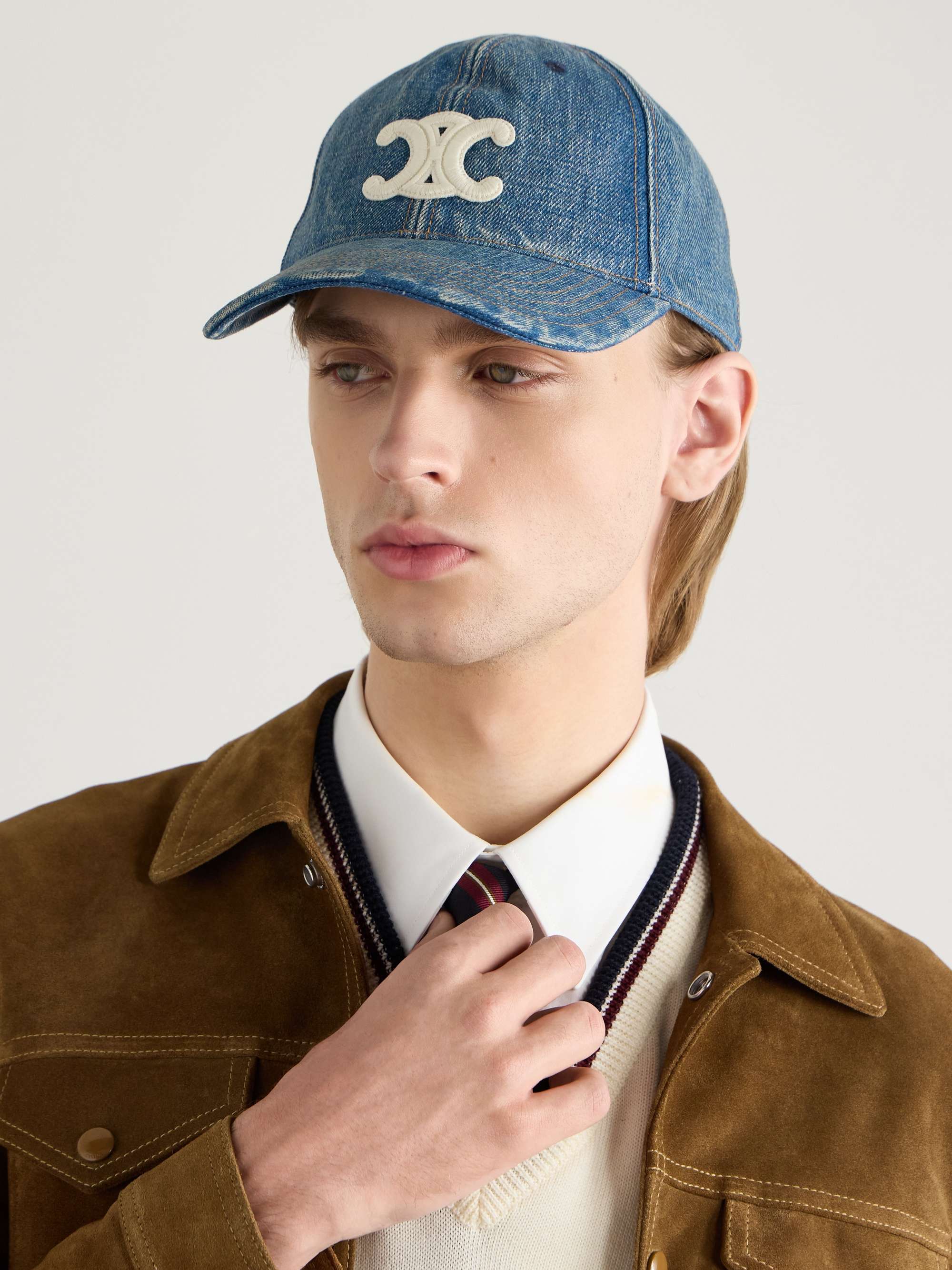 CELINE HOMME デニム ベースボールキャップ ロゴアップリケ付き