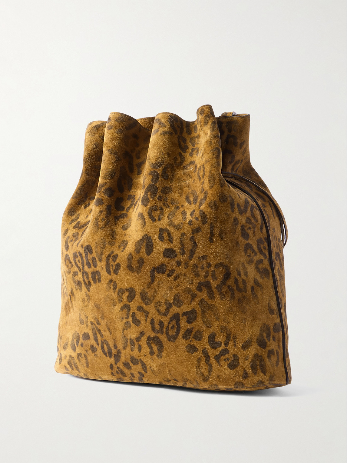 Celine Medium Leopard-print Suede Bucket Bag In Brown