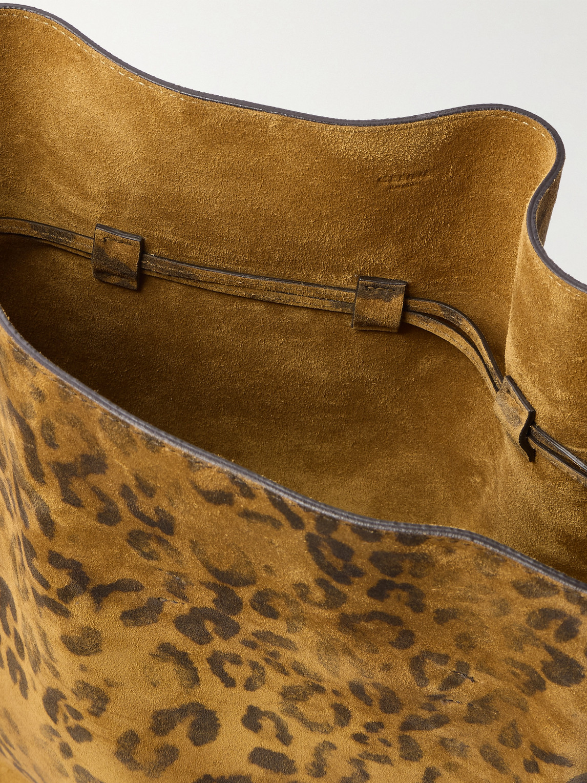 Celine Medium Leopard-print Suede Bucket Bag In Brown