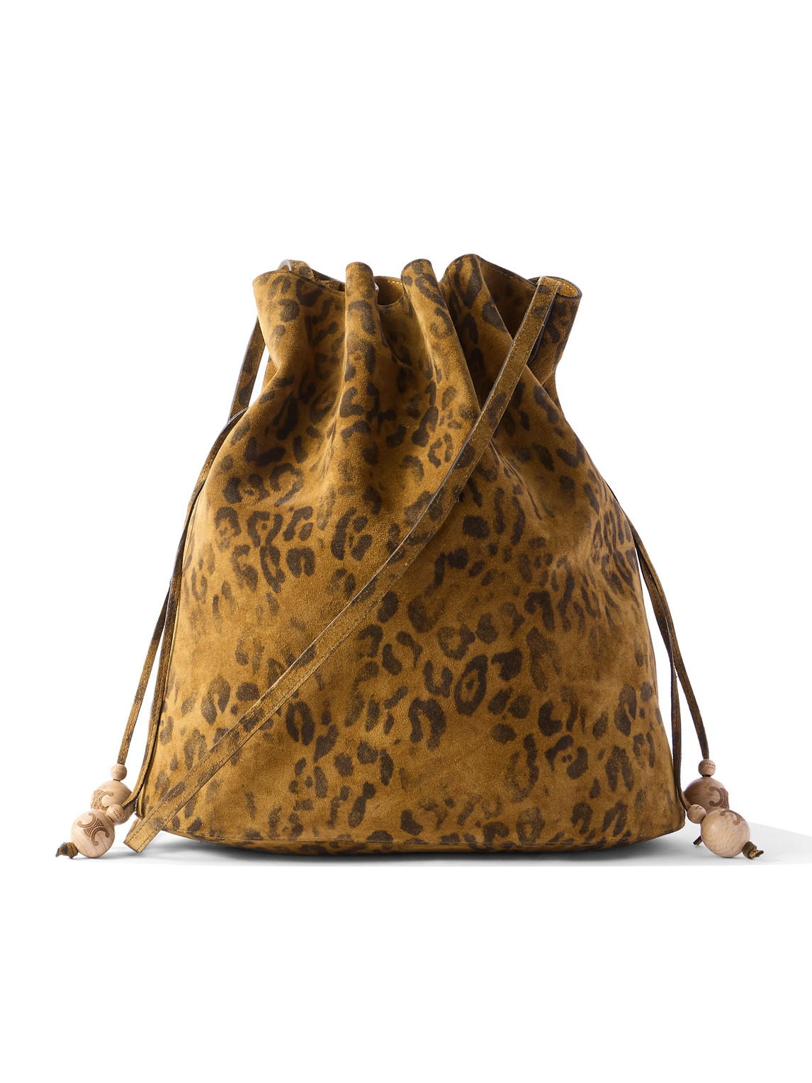 Celine Medium Leopard-print Suede Bucket Bag In Brown