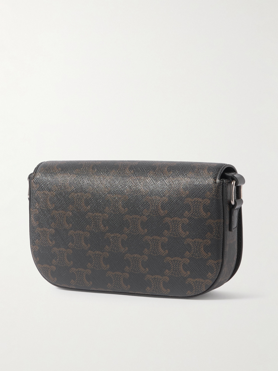 Celine Triomphe Leather-trimmed Logo-print Coated-canvas Messenger Bag In Black