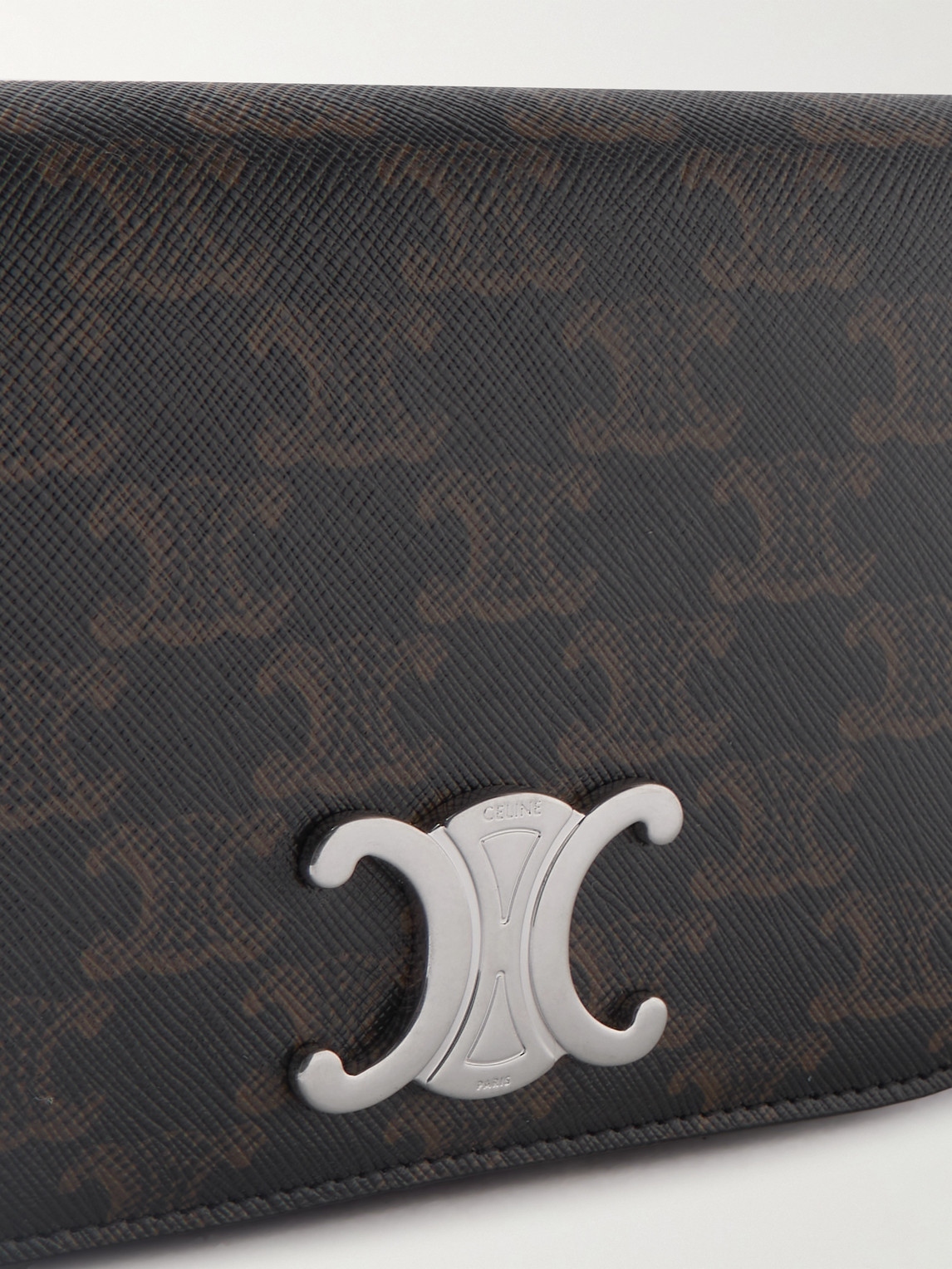 Celine Triomphe Leather-trimmed Logo-print Coated-canvas Messenger Bag In Black