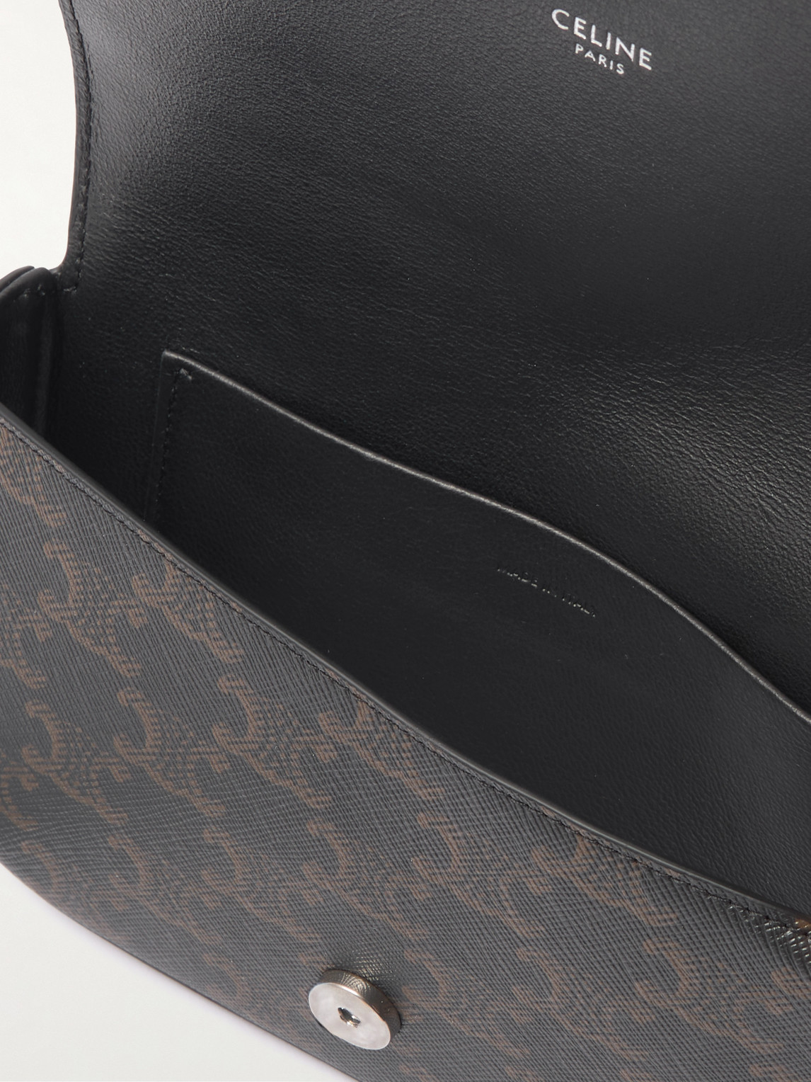 Celine Triomphe Leather-trimmed Logo-print Coated-canvas Messenger Bag In Black