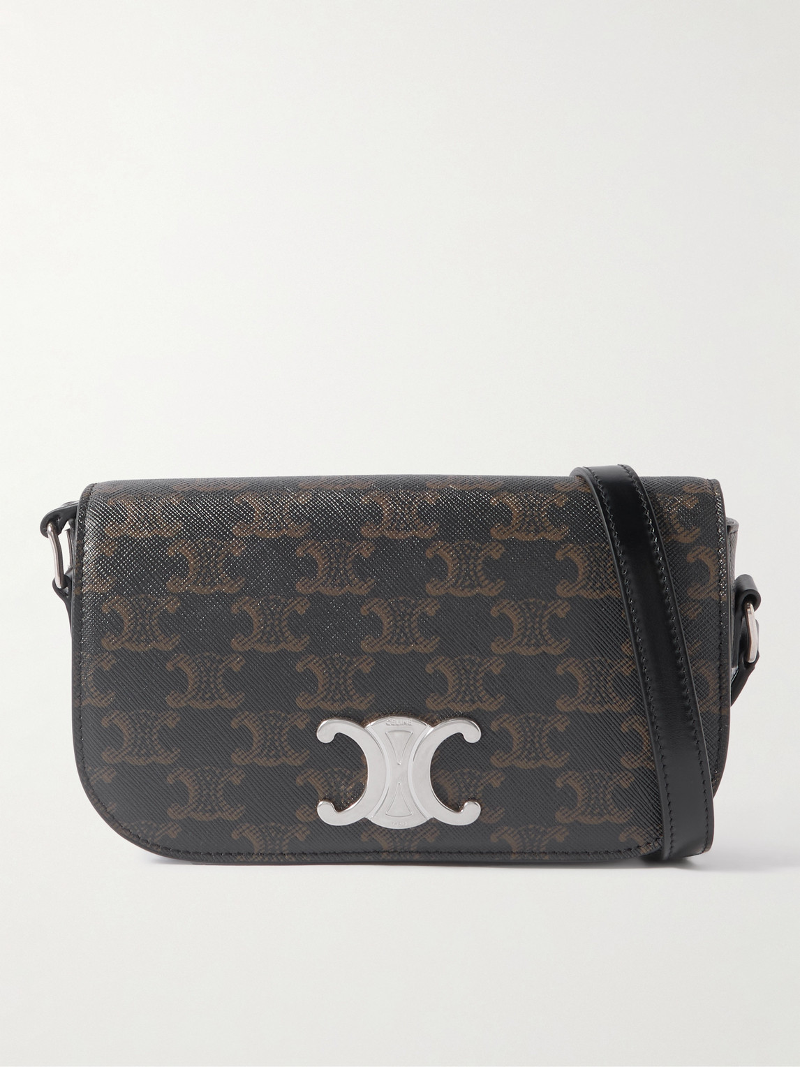 Triomphe Leather-Trimmed Logo-Print Coated-Canvas Messenger Bag