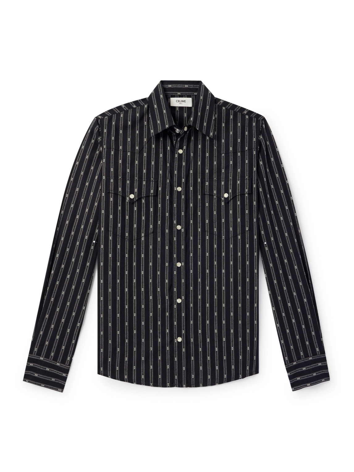 Celine Triomphe Slim-fit Striped Cotton Western Shirt In Black