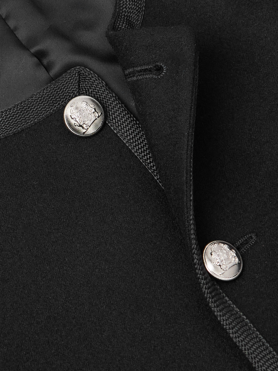 Celine Slim-fit Cropped Webbing-trimmed Cashmere-felt Jacket In Black