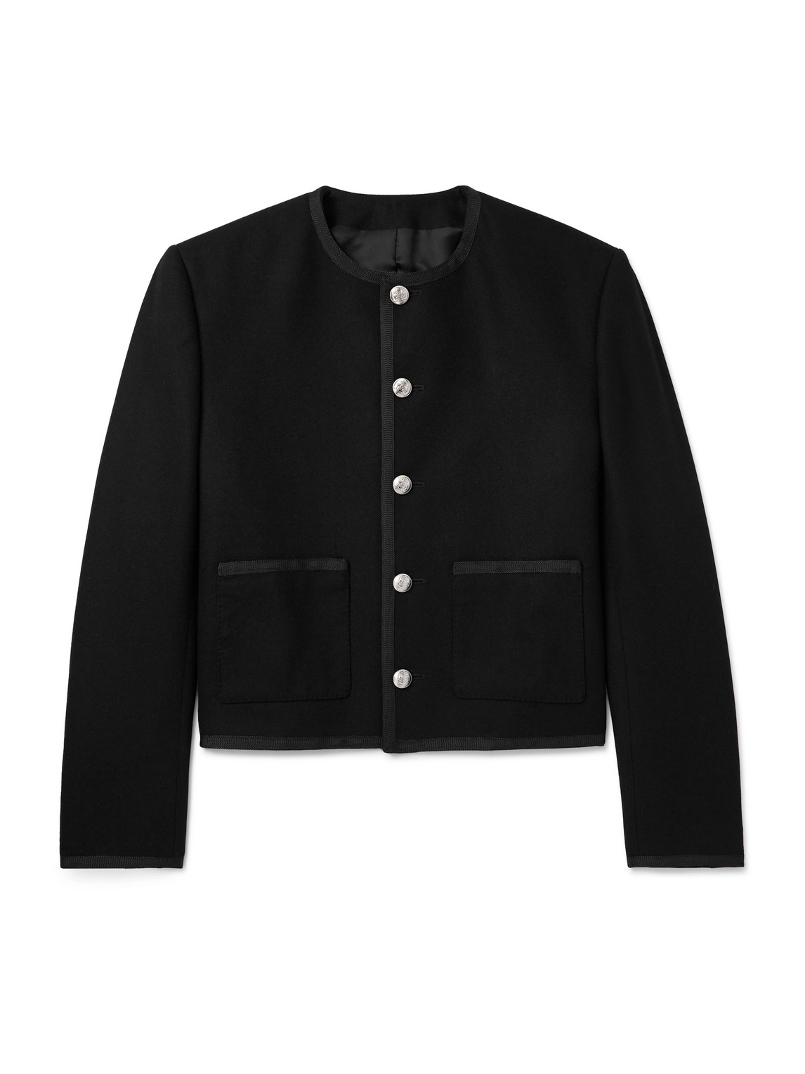 Celine Slim-fit Cropped Webbing-trimmed Cashmere-felt Jacket In Black