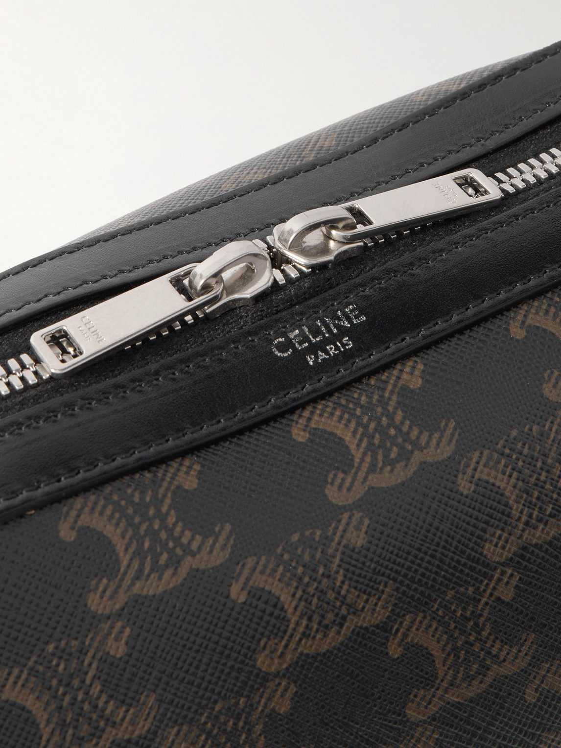 Celine Boston Mini Leather-trimmed Monogrammed Coated-canvas Messenger Bag In Black