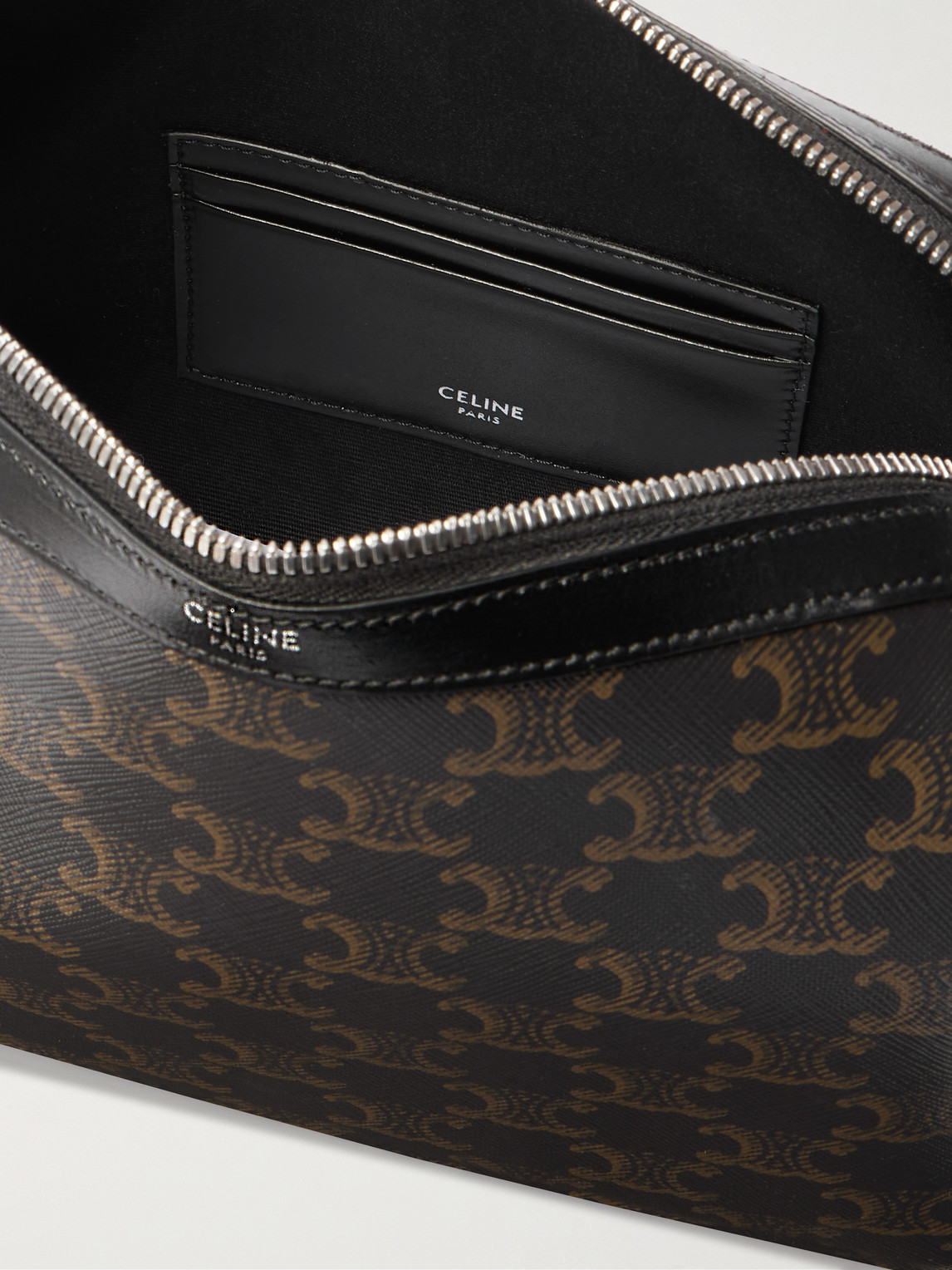 Celine Boston Mini Leather-trimmed Monogrammed Coated-canvas Messenger Bag In Black