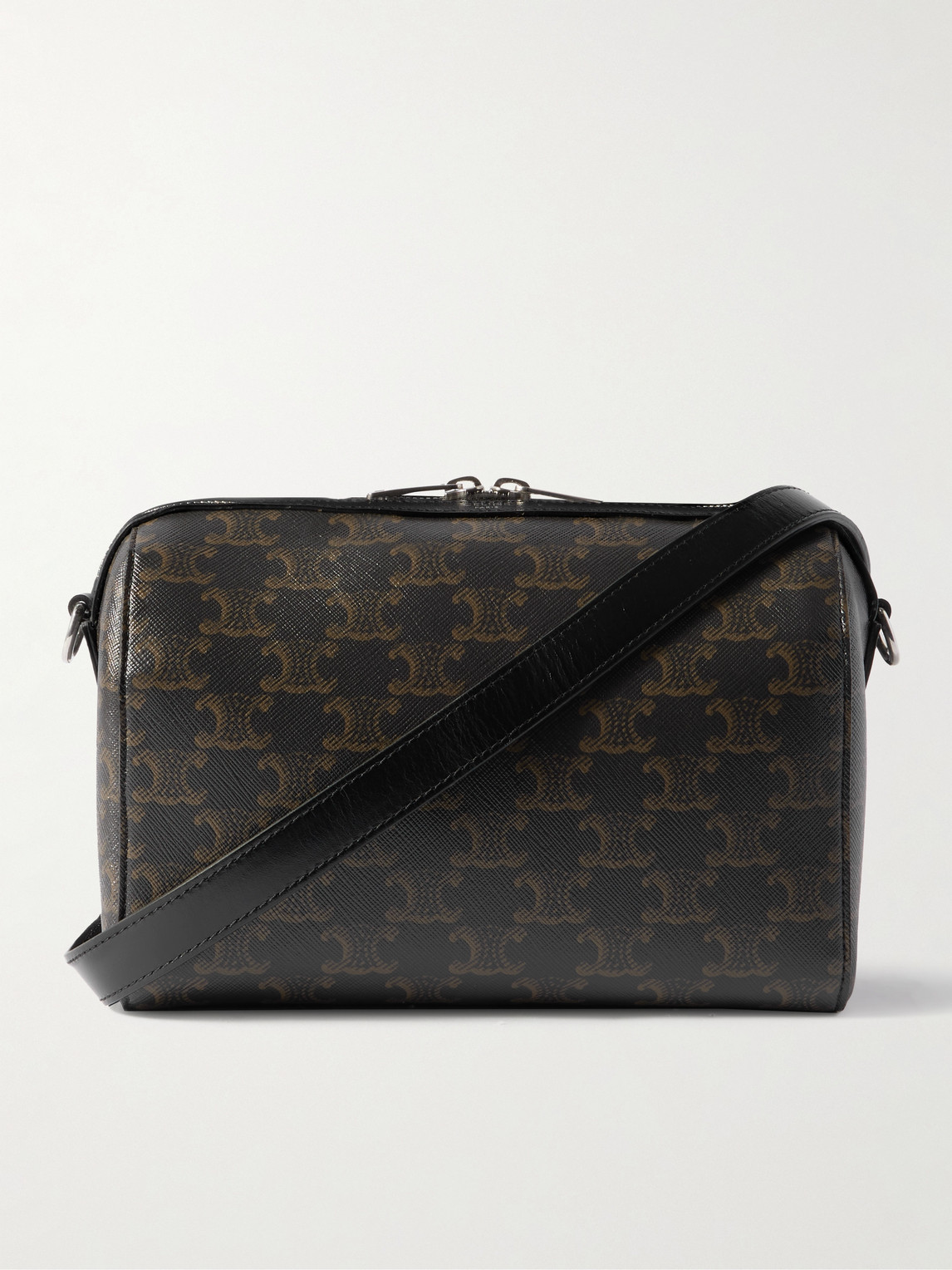 Boston Mini Leather-Trimmed Monogrammed Coated-Canvas Messenger Bag