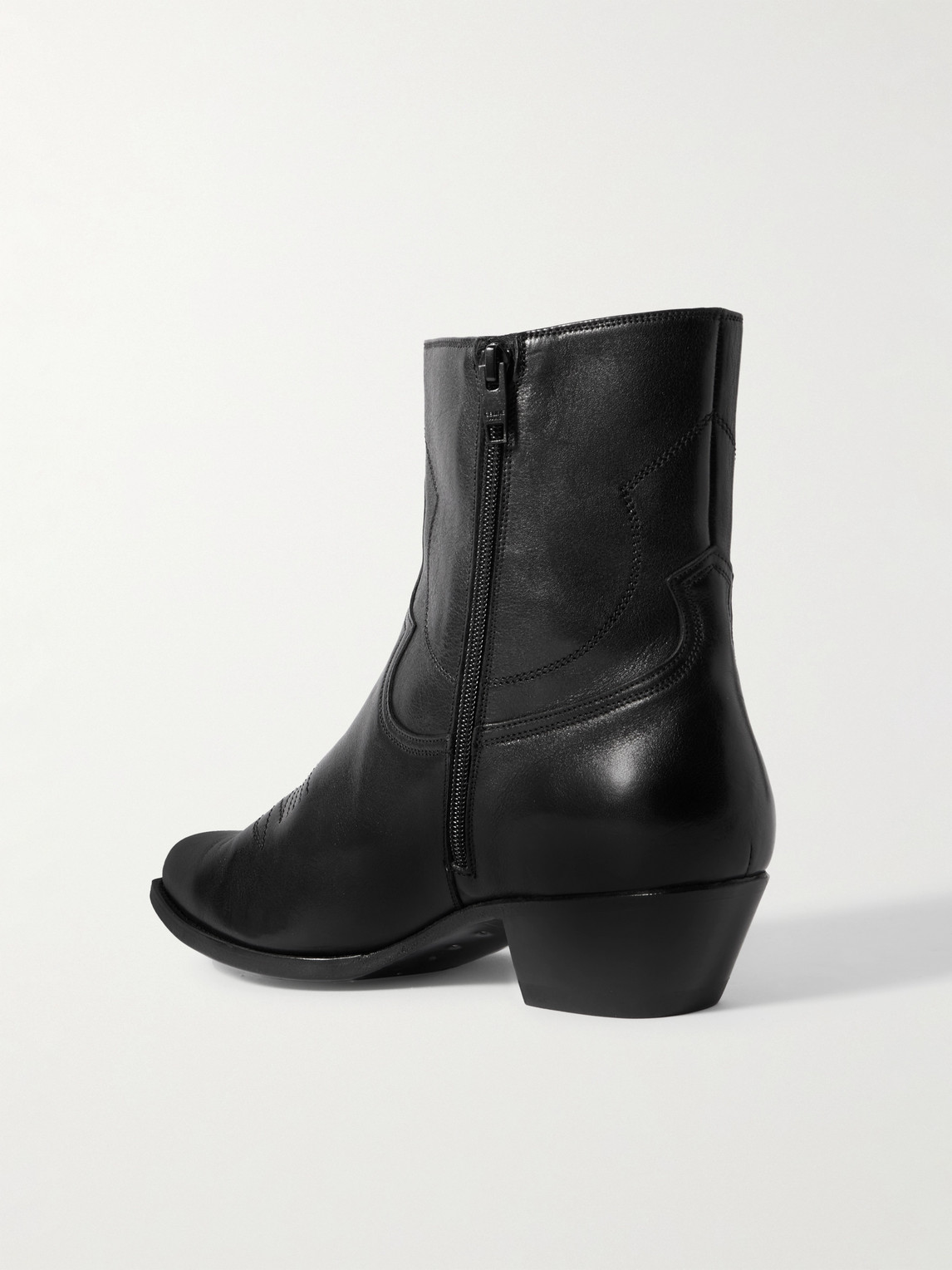 Celine Block Heel Ankle Boots With Embroidered Pointed Toe In Black