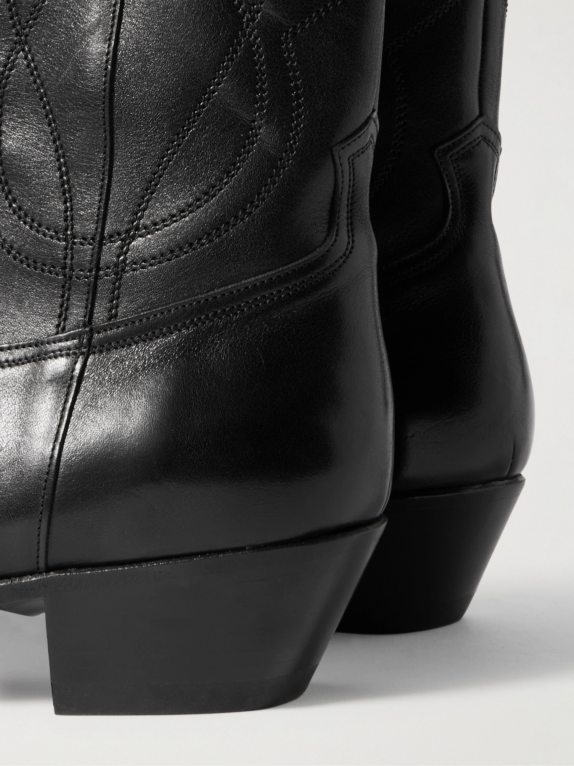 Celine Block Heel Ankle Boots With Embroidered Pointed Toe In Black