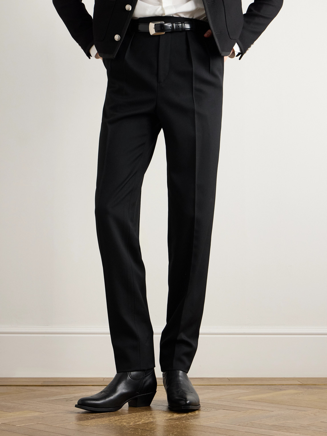 Celine Block Heel Ankle Boots With Embroidered Pointed Toe In Black