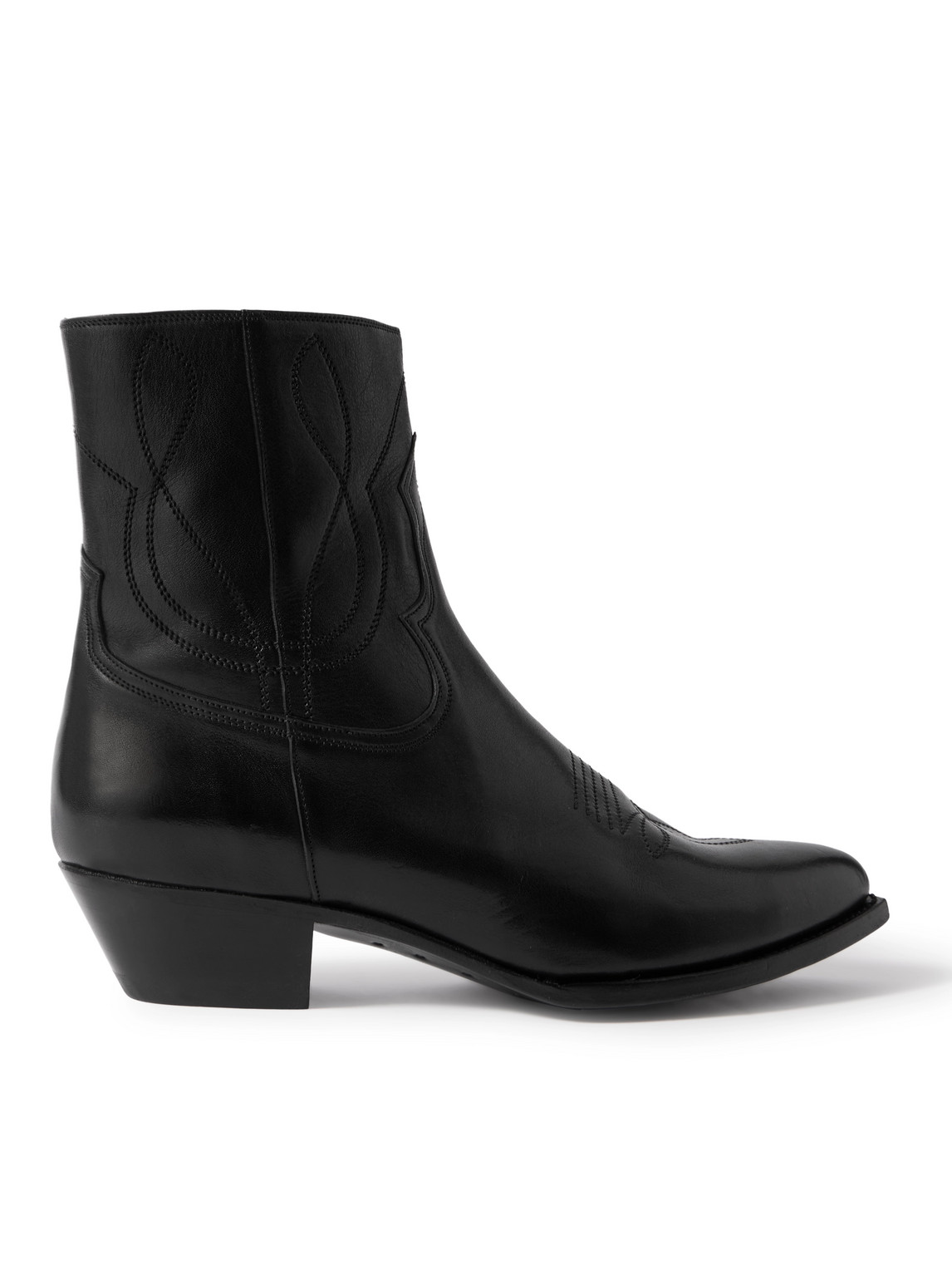 Celine Block Heel Ankle Boots With Embroidered Pointed Toe In Black