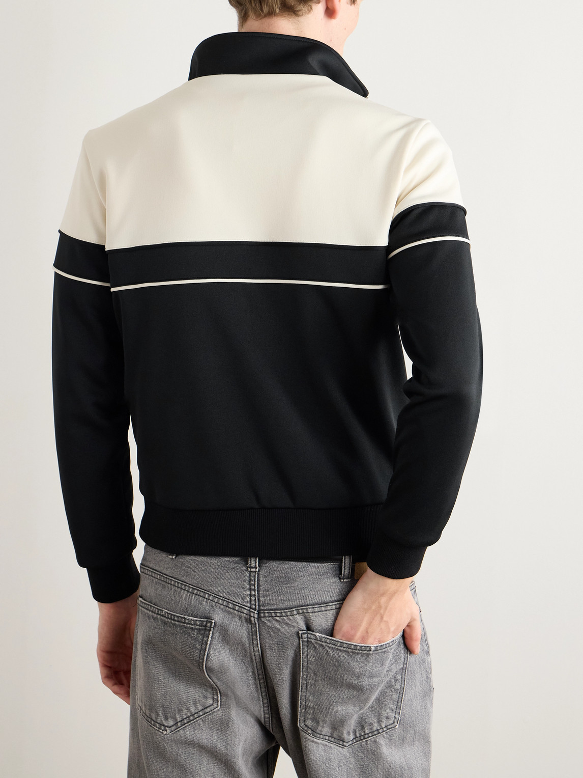 Celine Logo-embroidered Colour-block Jersey Track Jacket In Animal Print