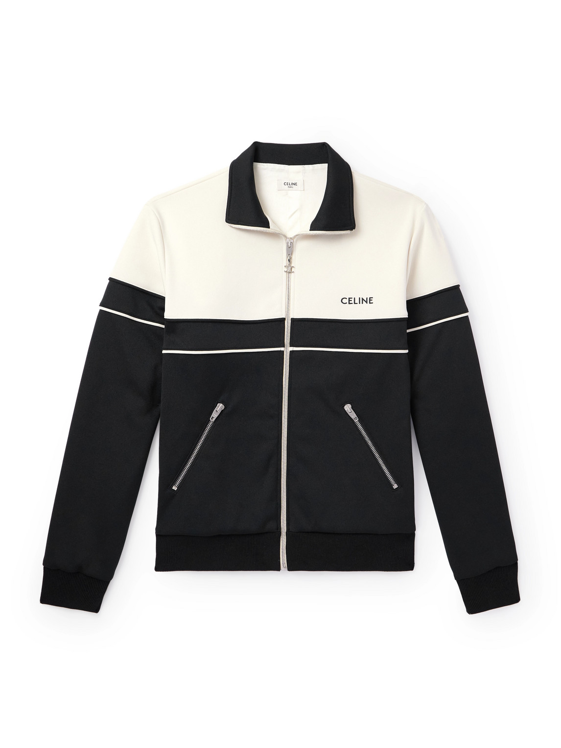Celine Logo-embroidered Colour-block Jersey Track Jacket In Animal Print