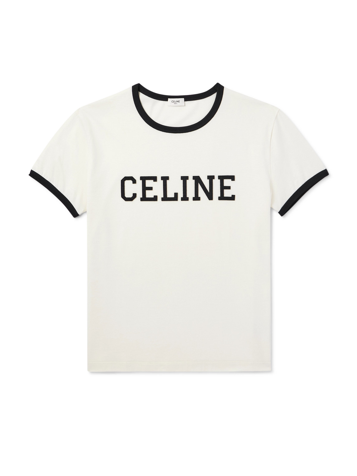 Celine Cropped Logo-appliquéd Cotton-jersey T-shirt In Neutral