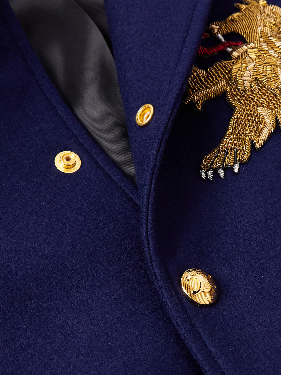 Celine Teddy Embellished Wool-flannel Bomber Jacket In Blue