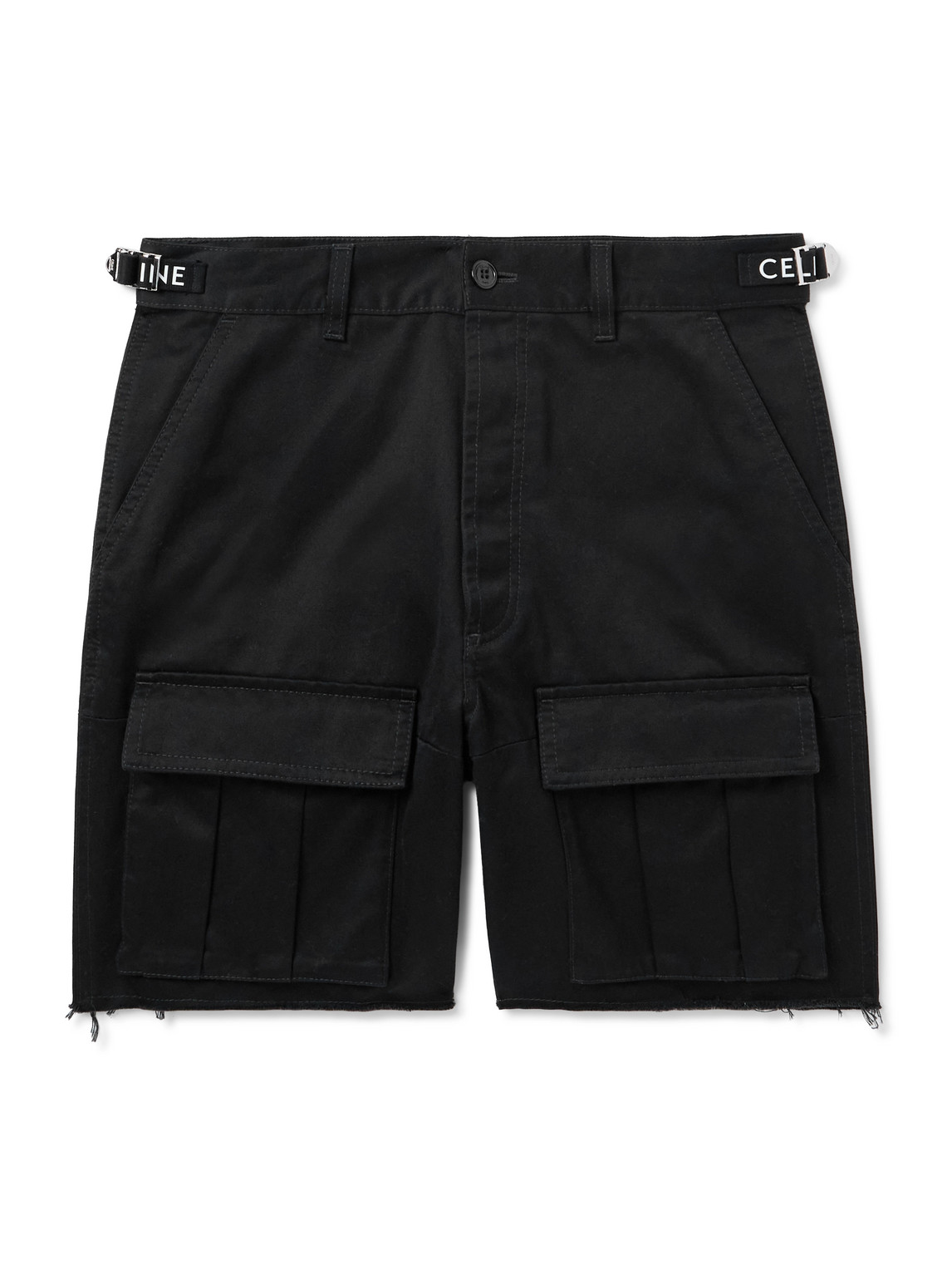 Celine Straight-leg Distressed Cotton-twill Cargo Shorts In Black