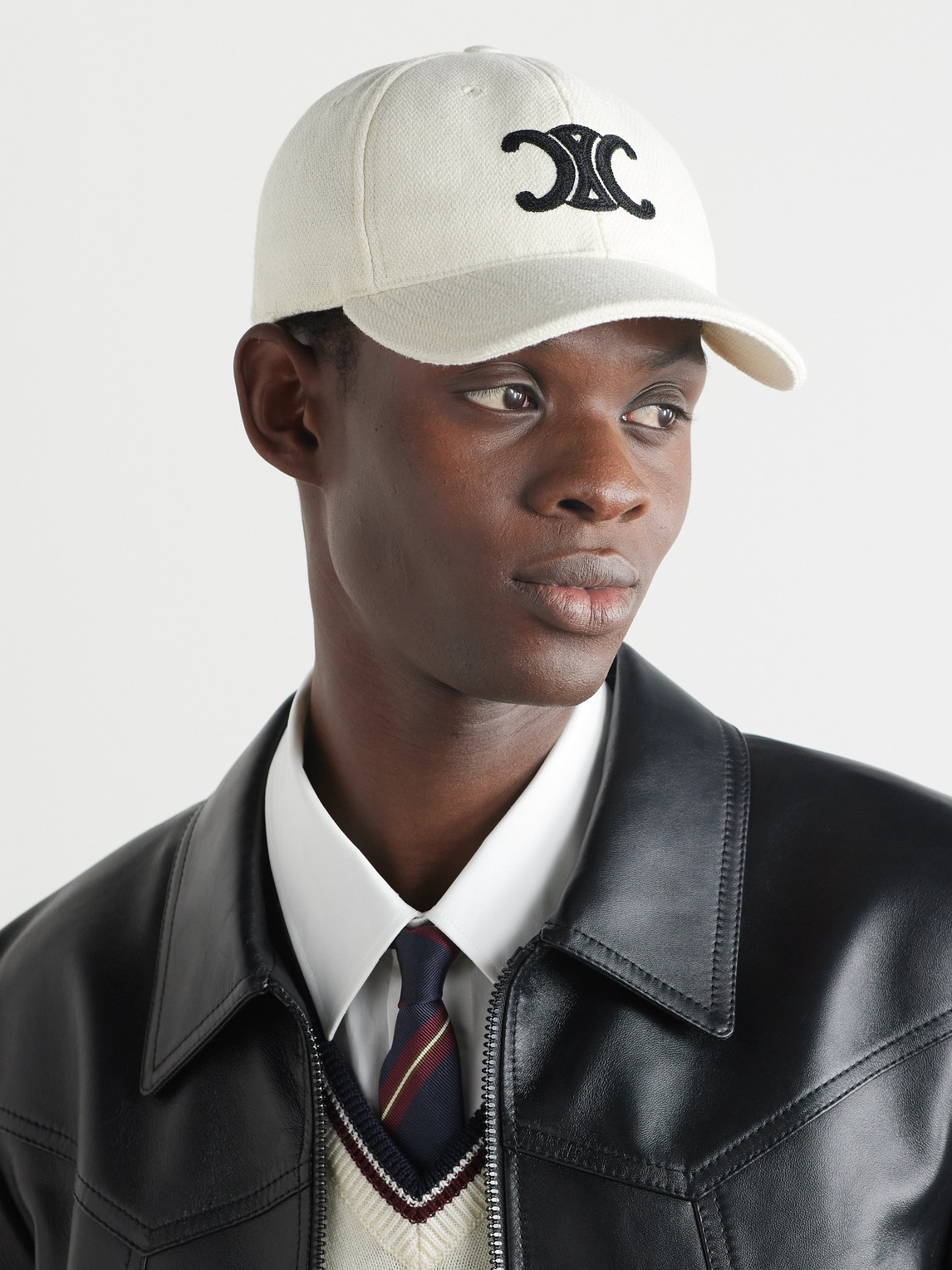 Celine Triomphe Logo-embroidered Wool-blend Baseball Cap In Neutral