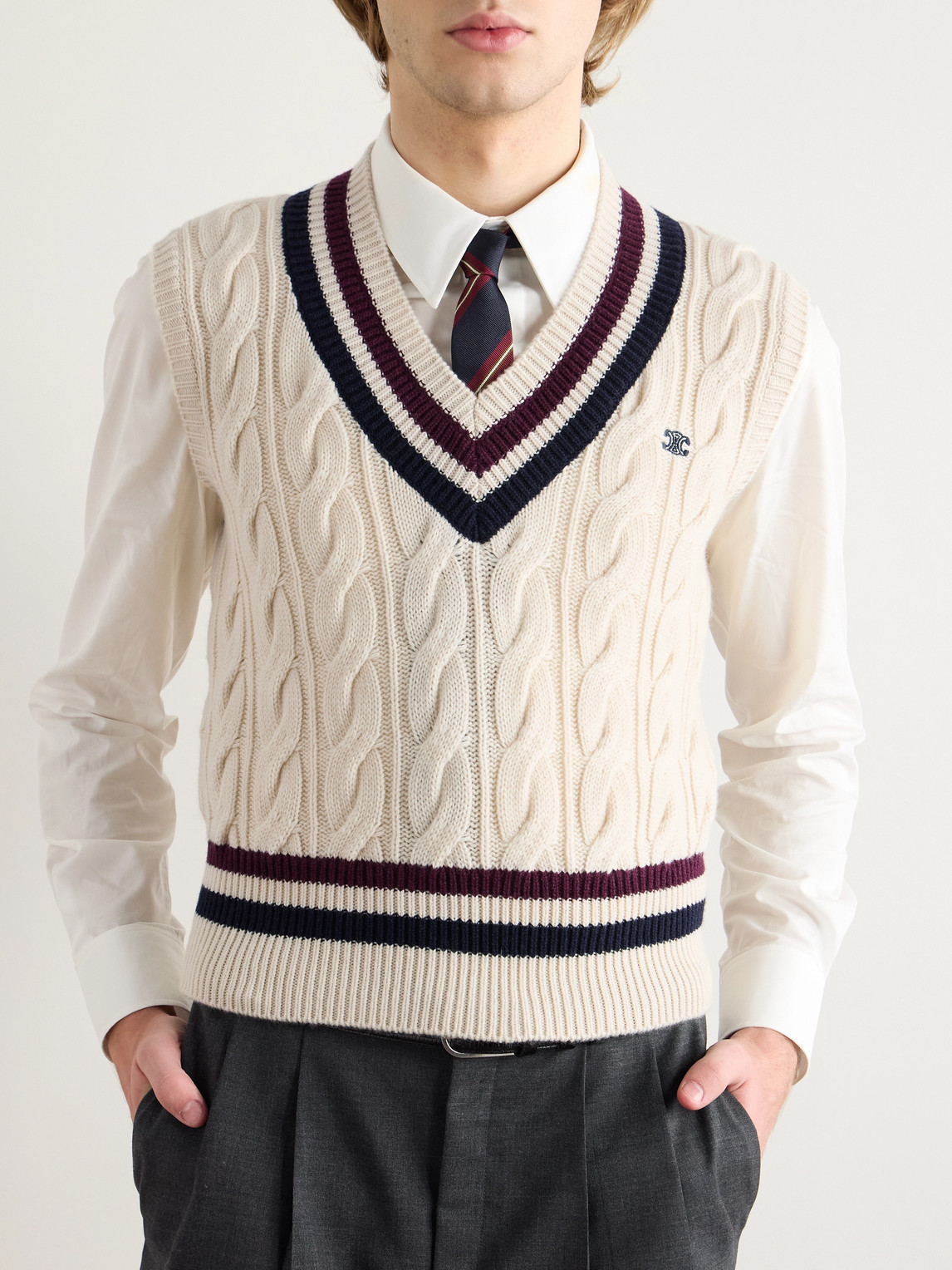 Celine Man Sweater Cream Size M Cashmere In Neutral