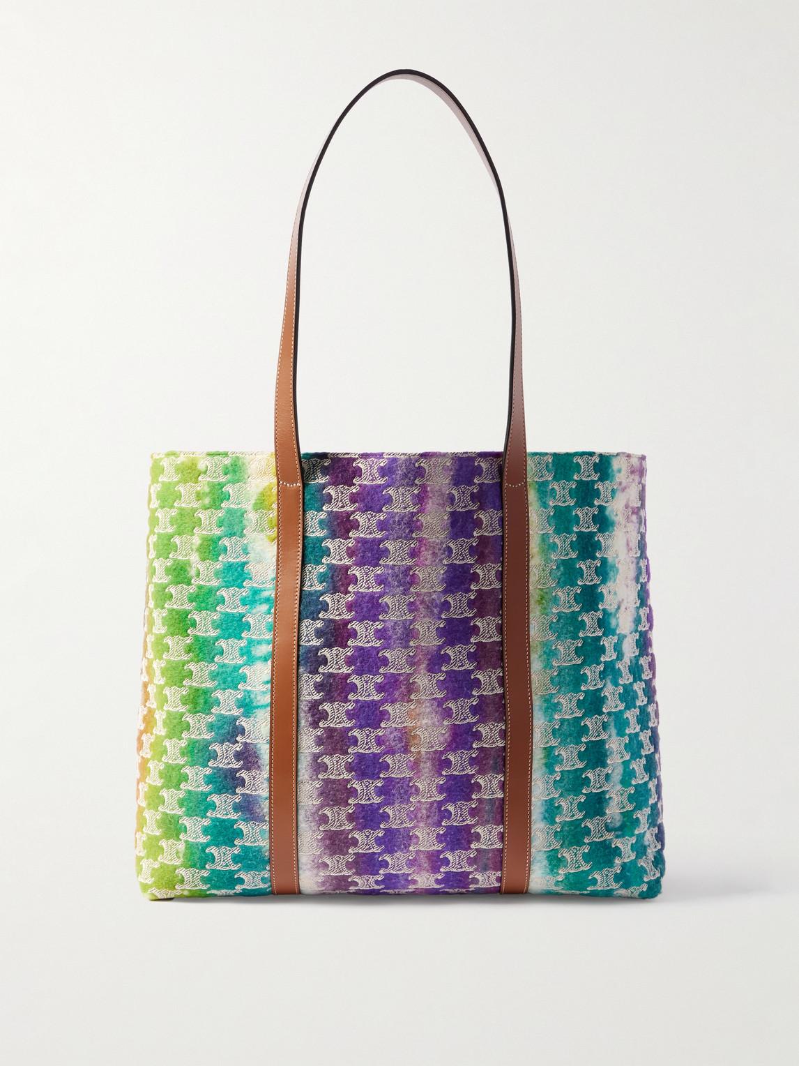 Leather-Trimmed Logo-Embroidered Wool Tote Bag