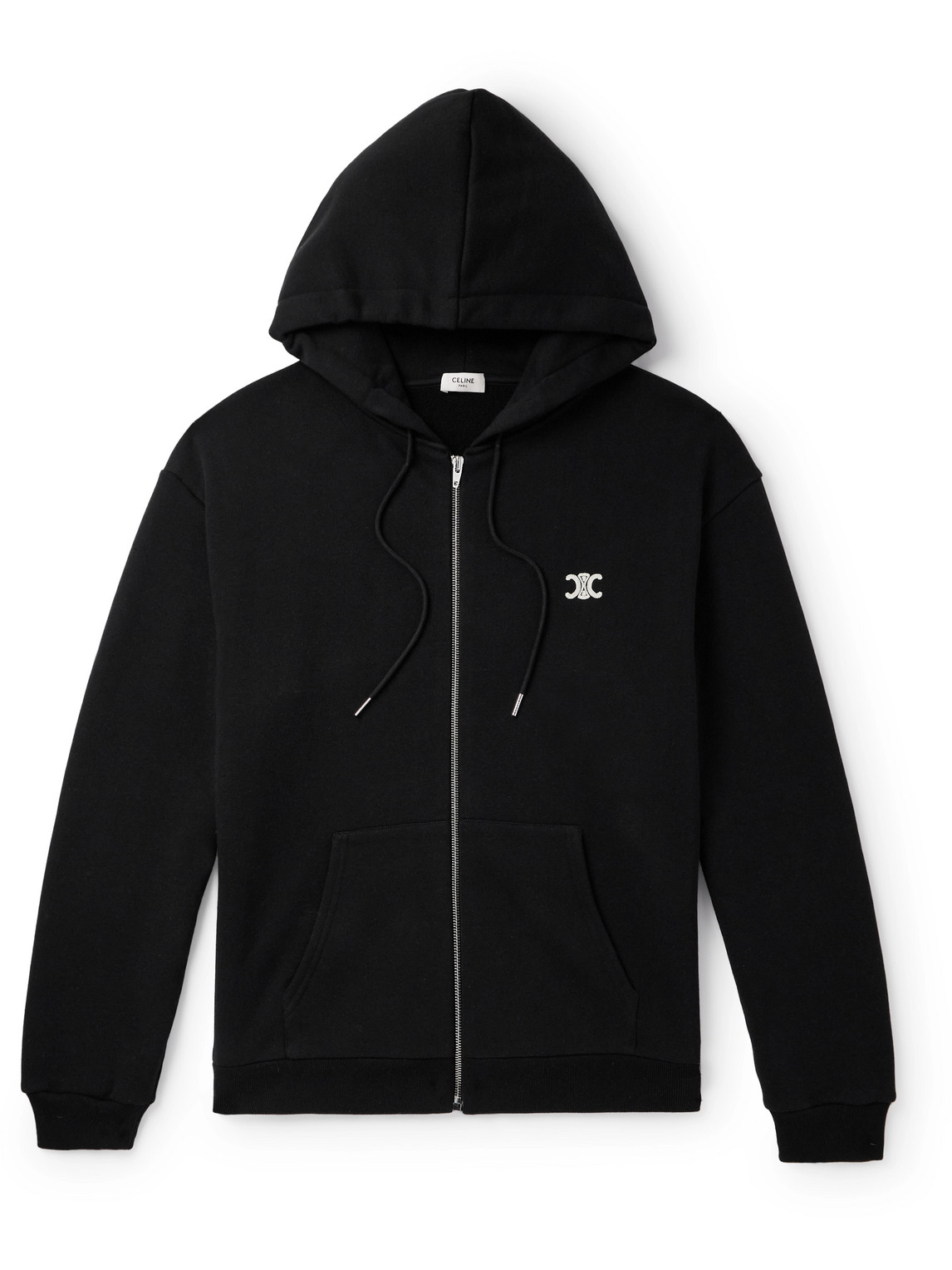 Celine Logo-embroidered Cotton And Cashmere-blend Zip-up Hoodie In Black
