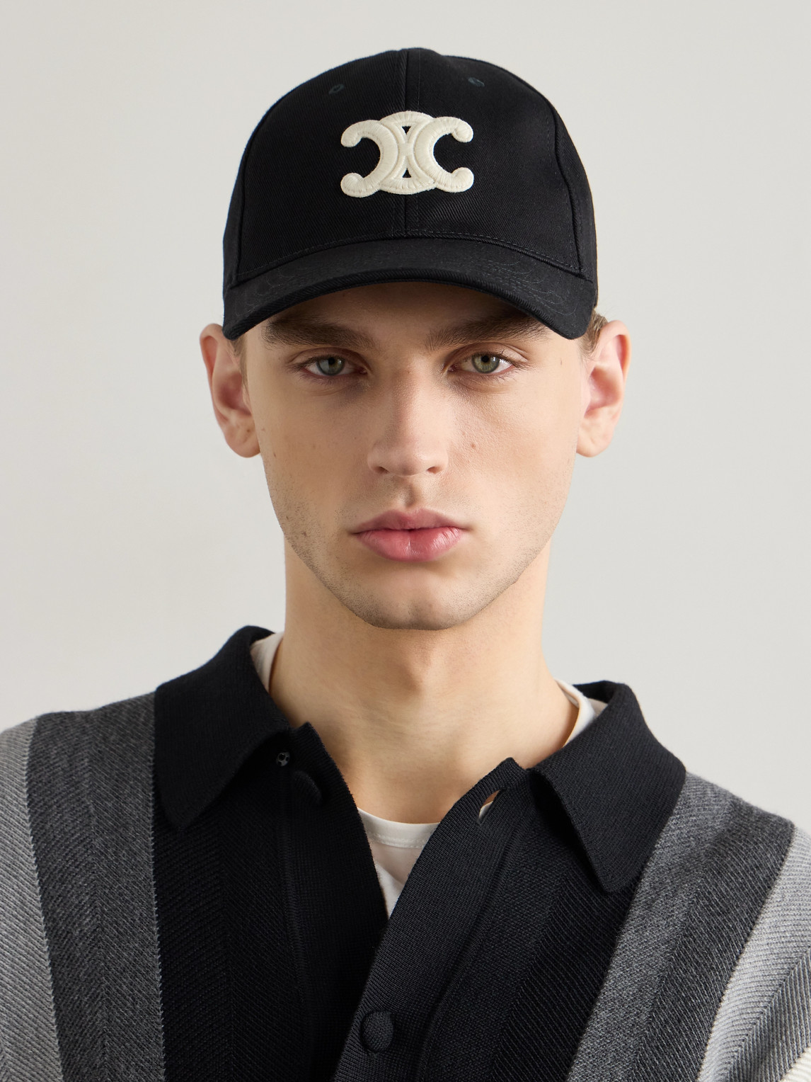 Celine Logo-appliquéd Wool-twill Baseball Cap In Black