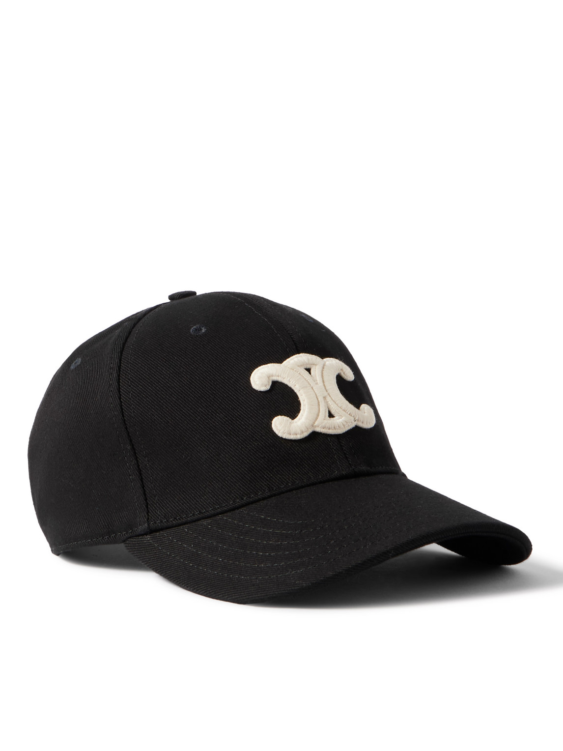 Celine Logo-appliquéd Wool-twill Baseball Cap In Black