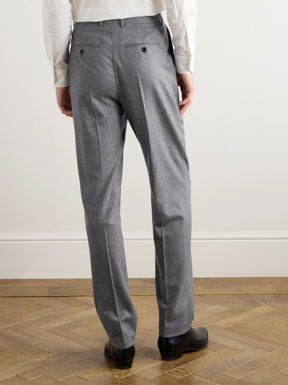 Celine Keith Tapered Pleated Cashmere-flannel Trousers In Gray
